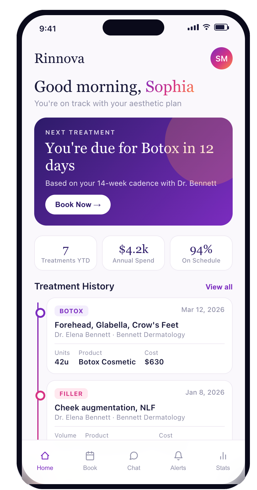 Rinnova patient app home screen