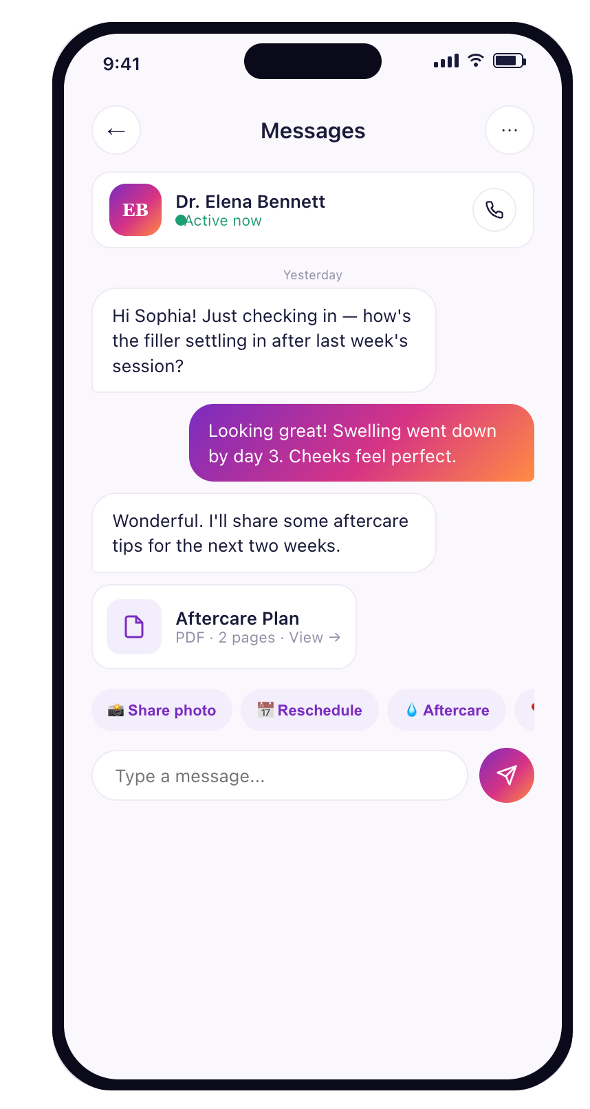 Rinnova messaging screen