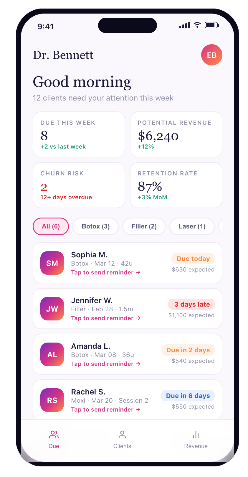 Rinnova provider dashboard screen
