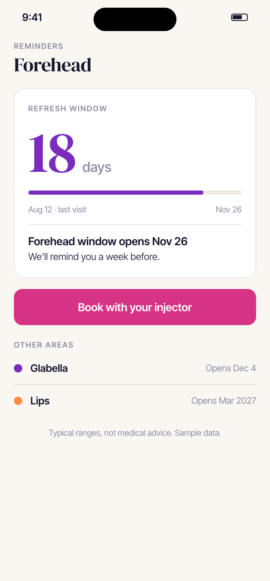 Rinnova app: refresh window reminder